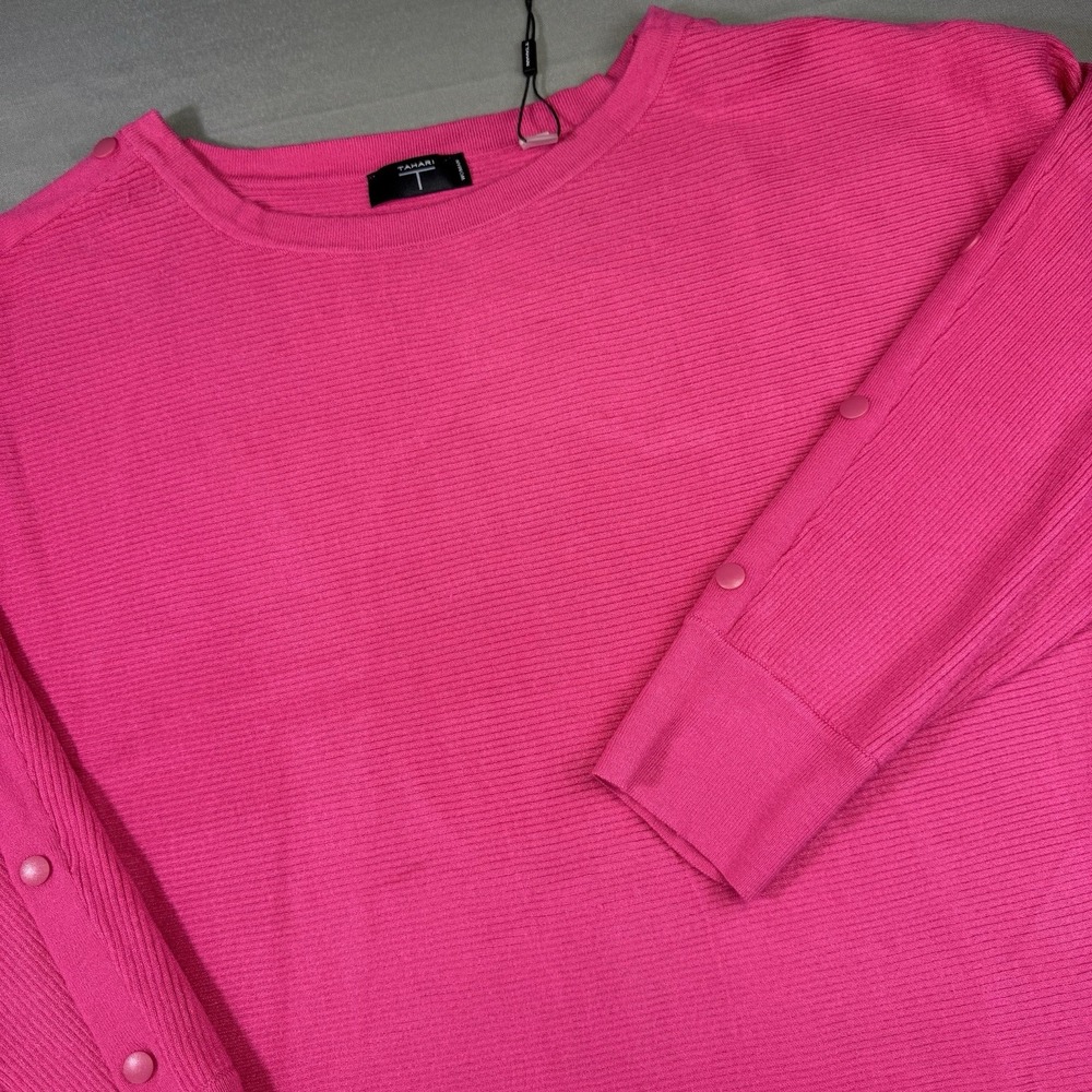 Tahari Women Fuchsia Hot Pink Sweater With Button Sleeve Accents Size 3X NWT